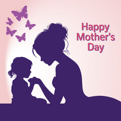 A touching Mothers Day greeting shows a mother and child silhouette with lovely butterflies flying around