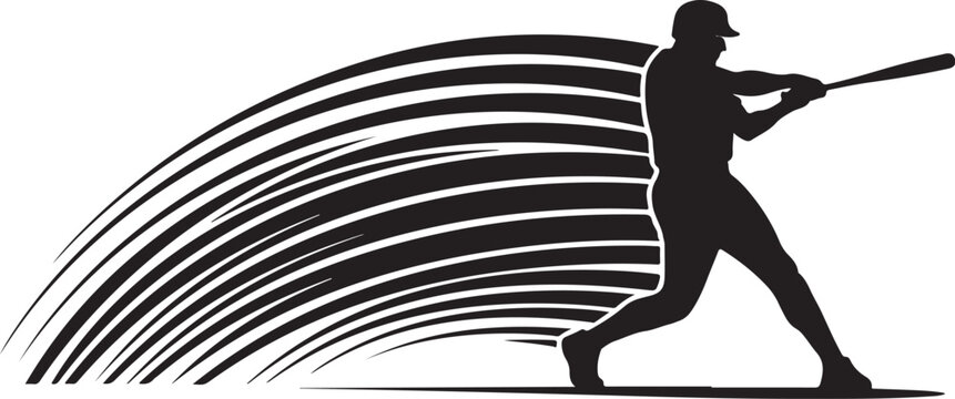 Baseball Player Swinging Bat with Motion Lines Silhouette Graphic