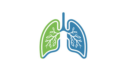 Human Lungs with Green and Blue Branches Breathing and Health Concept