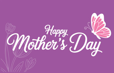 Elegant purple Mothers Day banner featuring a graceful butterfly and delicate floral outlines