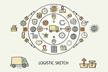 Fototapeta premium Colorful circular infographic depicting logistics and global delivery processes
