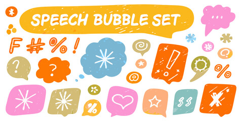 Fototapeta premium Colorful speech bubble set with various shapes and expressive symbols
