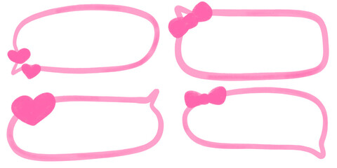 Set of pink cute bubble chat with ribbon in different shape for design element, stickers. Aesthetic speech bubble.