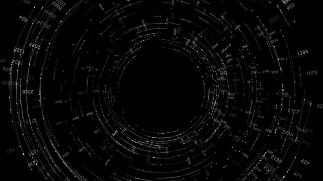 Surveillance technology scans deep space data in futuristic HUD tunnel
