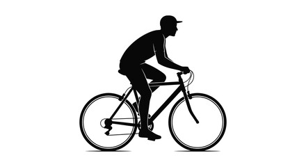 Obraz premium A stark silhouette depicts a cyclist in motion riding a bicycle against a pure white background high quality
