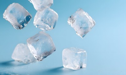 Obraz premium falling ice cubes on the light blue background