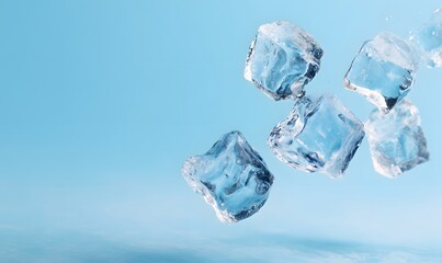 Obraz premium falling ice cubes on the light blue background