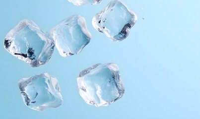 Fototapeta premium falling ice cubes on the light blue background