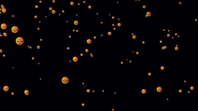 Social pattern facebook thumb up engry animation video footage on black background. Engry sign flying moving upwards direction while live chatting streaming. Facebook live reactions- React emotion.