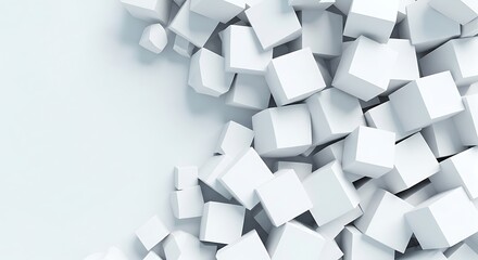 Abstract white cubes and irregular blocks creating a clean, modern geometric background