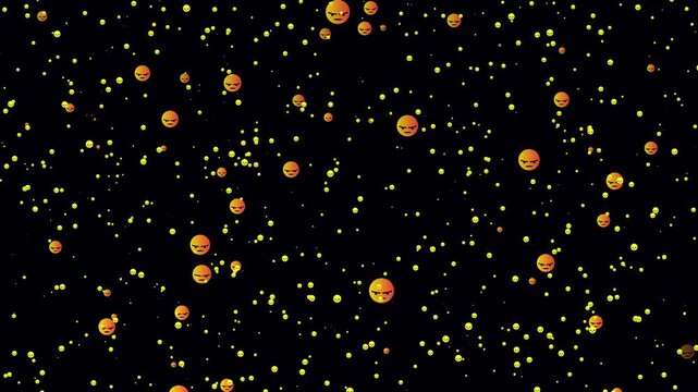 Social pattern facebook thumb up engry animation video footage on black background. Engry sign flying moving upwards direction while live chatting streaming. Facebook live reactions- React emotion.