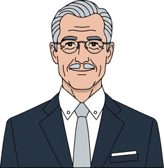 A middle-aged CEO with gray hair and glasses wearing a navy suit and tie against a plain white background with a professional and approachable mood.