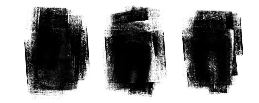 Grunge rolled ink stamp textures handmade with brayer. Letterpress vintage rough irregular rectangle vertical backgrounds Linocut relief printing shapes illustration transparent backdrop
