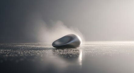 Abstract smooth stone object on reflective surface with soft lighting