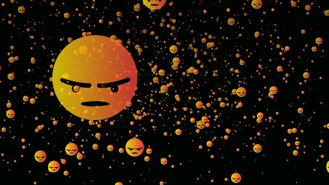 Social pattern facebook thumb up engry animation video footage on black background. Engry sign flying moving upwards direction while live chatting streaming. Facebook live reactions- React emotion.