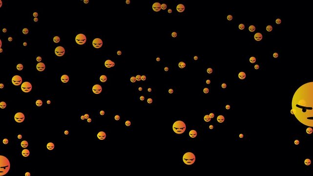 Social pattern facebook thumb up engry animation video footage on black background. Engry sign flying moving upwards direction while live chatting streaming. Facebook live reactions- React emotion.