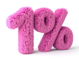 Pink, fluffy percentage symbol stands isolated on a white backdrop