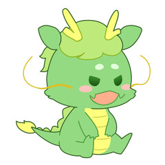 Fototapeta premium Cute Cartoon Dragon with Green Scales and Yellow Horns