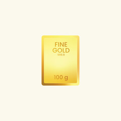 Realistic 100g gold bar vector illustration. 999.9 fine gold bullion ingot icon isolated. Shiny precious metal bank asset for finance, investment, wealth, and banking marketing materials