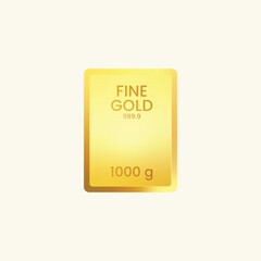 Realistic 1000g fine gold bar vector. 999.9 gold bullion ingot icon isolated on white. Large precious metal bank asset for finance, investment, wealth, and banking business marketing materials