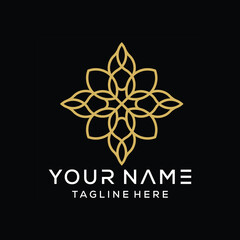 Four-leaf flower element. Modern abstract linear shape for emblem, badge, insignia.