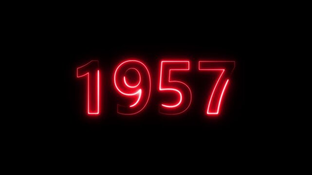 1957 neon line text. Abstract 1957 neon text animation, Glowing neon number text background 4k video animation . important year, important date 1957.
