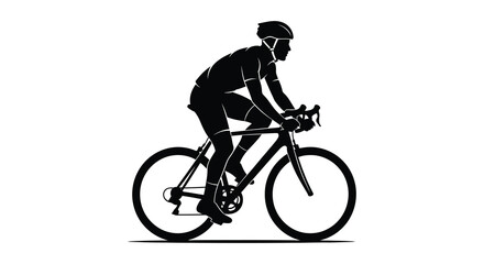 Obraz premium A minimalist black silhouette depicts a cyclist intensely riding a road bike showcasing athletic movement high quality professional