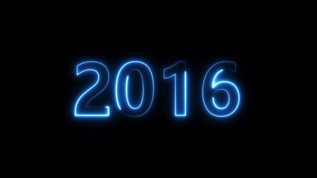 2016 neon line text. Abstract 2016 neon text animation, Glowing neon number text background 4k video animation . important year, important date 2016.