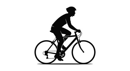 Obraz premium A minimalist black silhouette depicts a cyclist riding a bicycle showcasing the side profile of the movement