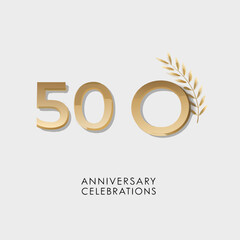 Golden 50th anniversary logo with wheat and celebratory text