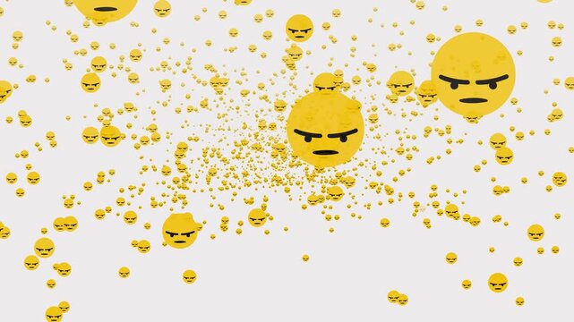 Social pattern facebook thumb up engry animation video footage on white background. Engry sign flying moving upwards direction while live chatting streaming. Facebook live reactions- React emotion.