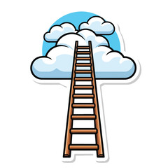 A wooden ladder ascends to blue clouds in a simple illustration