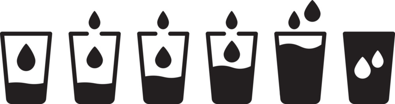 Liquid volume measure icon set. Minimalist black and white flat vector