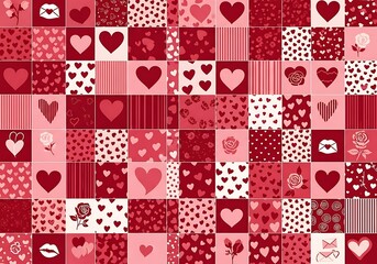 A mosaic of red hearts and roses creating a romantic Valentine's Day pattern