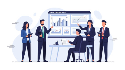 Obraz premium Business Team Analyzing Financial Data on Presentation Screen