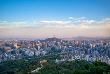 panoramic, tourist attractions in the city park of seoul City, Asia business concept image, panoramic modern cityscape building in korea.  The most beautiful Viewpoint seoul city,south korea. © pinglabel