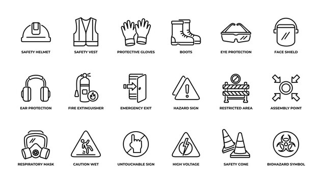 Works Safety and construction icon pack collection outline. Vector illustration