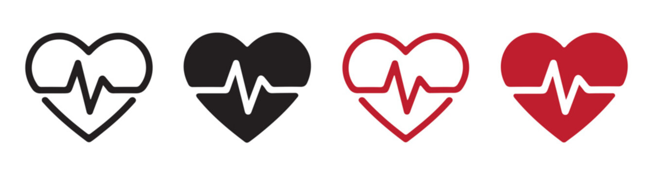 Set of colorful heart icons with various designs ideal for love, health, and medical concepts
