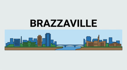 Obraz premium Brazzaville city skyline with river and buildings vector illustration
