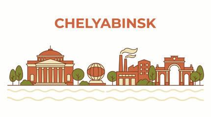 Fototapeta premium Chelyabinsk city skyline with industrial landmarks vector illustration