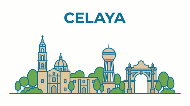 Celaya Mexico city skyline landmarks vector illustration