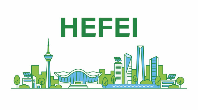 Hefei city skyline with green energy icons vector illustration