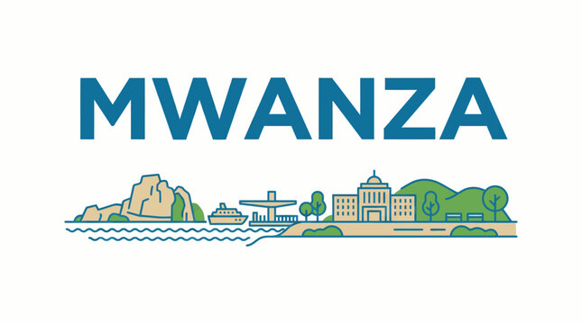 Mwanza city skyline and landmarks vector illustration
