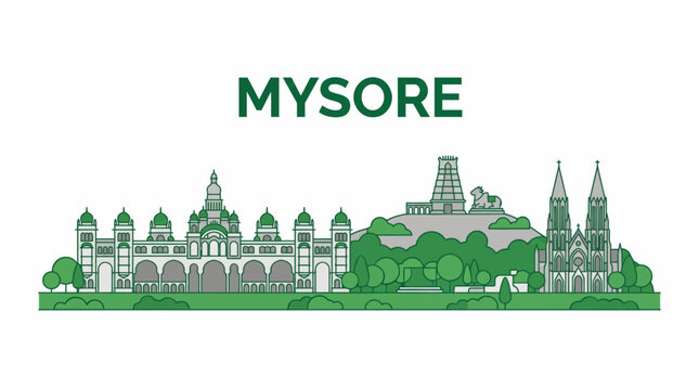 Mysore city skyline with famous landmarks vector illustration