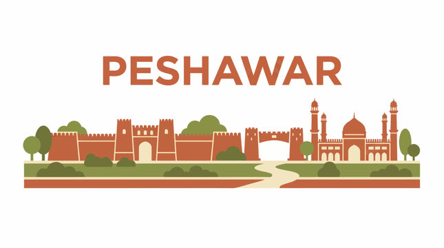 Peshawar city skyline and landmarks vector illustration