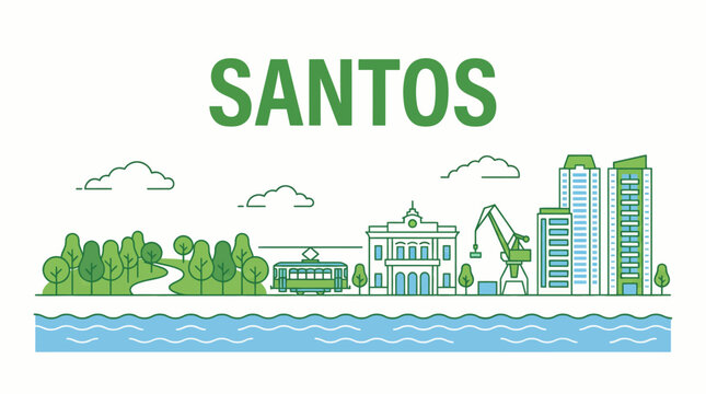 Santos Brazil city skyline landmarks vector illustration