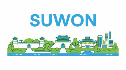 Fototapeta premium Suwon city landmarks and skyline vector illustration