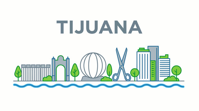 Tijuana city skyline with famous landmarks vector illustration
