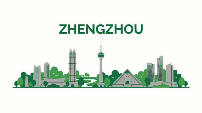 Zhengzhou city skyline with landmarks flat vector illustration