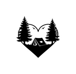Obraz premium Camping Love Heart Forest Vector Art